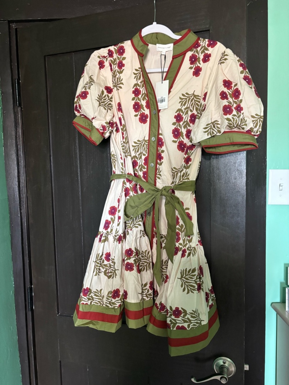 entro Olive Green and Red Trim dress